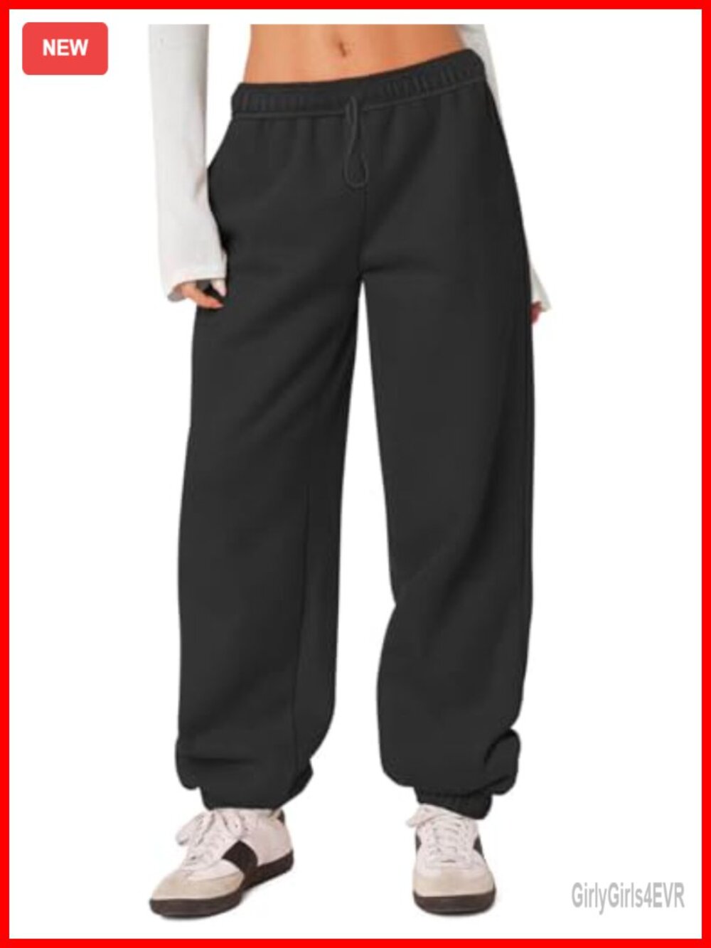 Fleece Lined Cotton Sweatpants High Waisted Joggers Baggy Lounge Pants